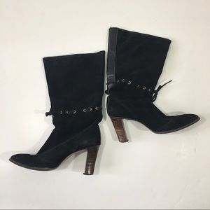 Vintage 80’s Cobbies Black Suede Heeled Boots 6.5